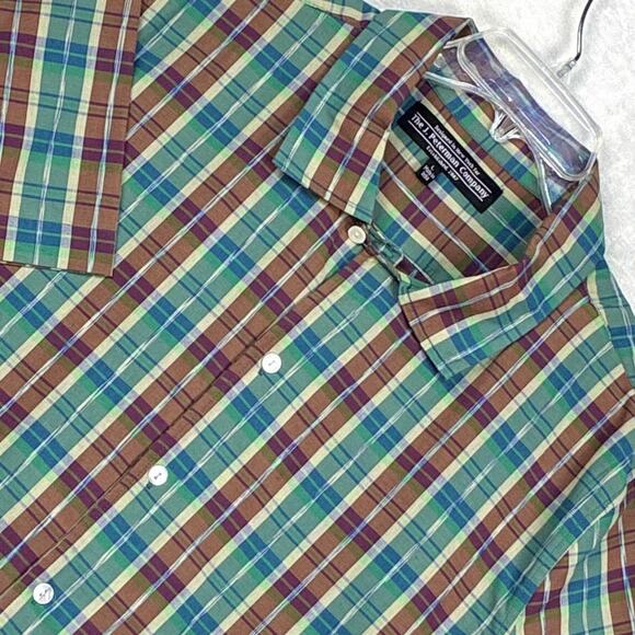 VTG J Peterman Company Shirt Men L Indian Ikat Madras Green Plaid Loop Collar - Picture 1 of 9